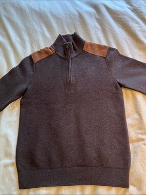 Banana Republic Men's Cotton blend Half-Zip Sweater with leather Shoulder Panels